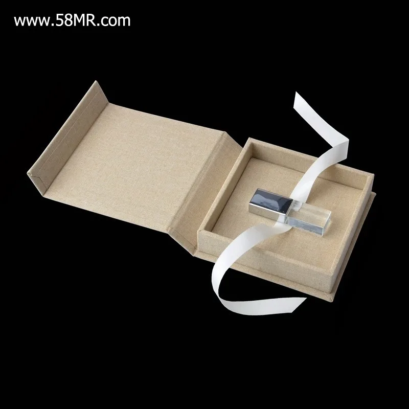 wedding linen cloth magnet USB flash drive gift box with ribbon