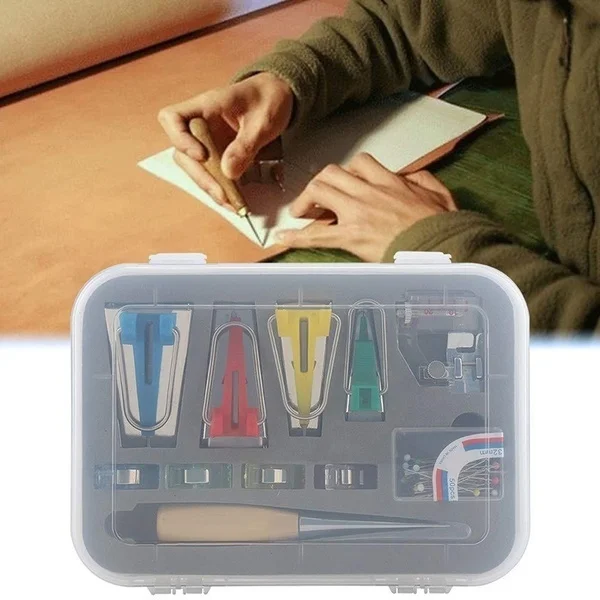 Fabric Bias Binding Tape Maker Kit Patchwork Binder Foot Awl Clips Pins Household DIY Sewing Quilting Tool