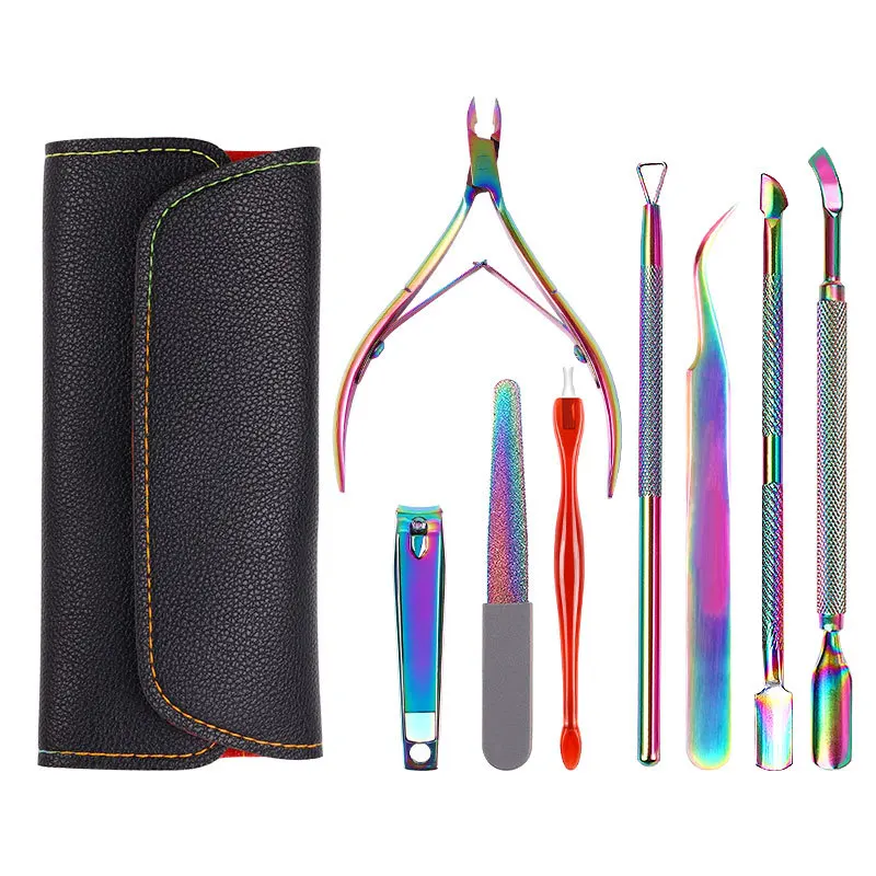 New style nail art portable tool stainless steel magic color tweezers steel push dead skin scissors nail art tool set
