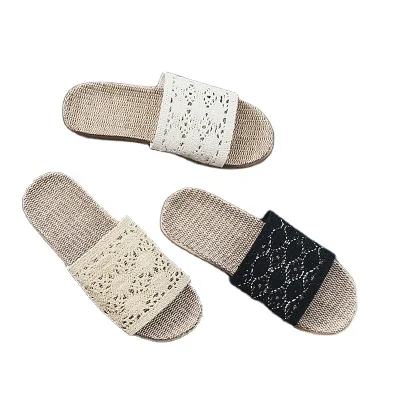 Summer linen slippers men and women lovers floor at home indoor thick anti - slip home slippers