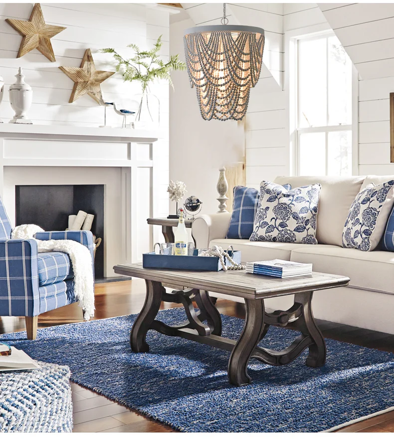 American  countryside BOHEMIA Retro Wood Art Wooden Bead Design Nordic Ceiling Lighting Chandelier For Living Room