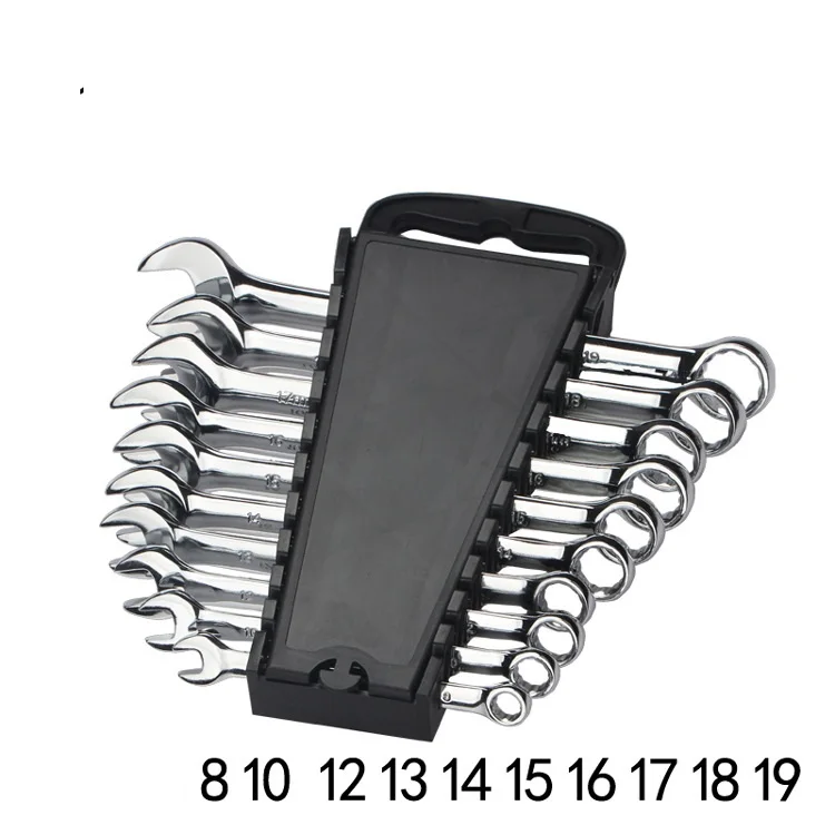 Combination spanner set 12  pcs  in tool holder Chrome Vanadium Steel  and Long Pattern Design