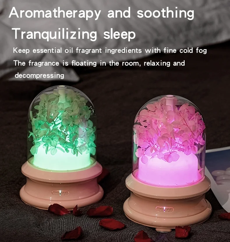 Hot New Product Eternal Flower Mini Rechargeable USB Ultrasonic Night Light Air Humidifier Diffuser