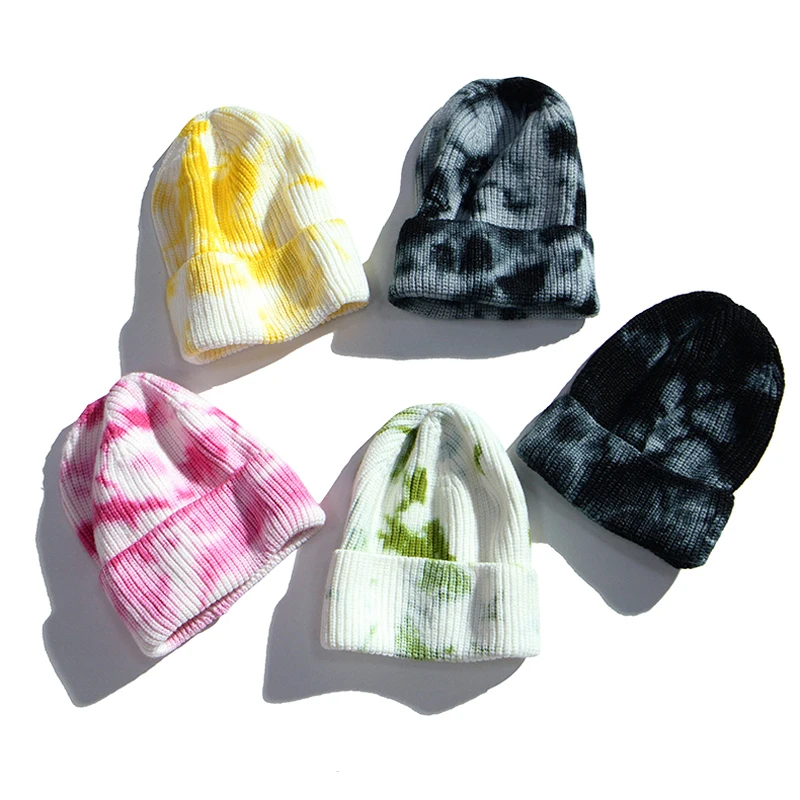 Casual knit men skull cap 2021 bulk winter ribbed yarn hats beenies winter brand tie dye beanie hat for women warm
