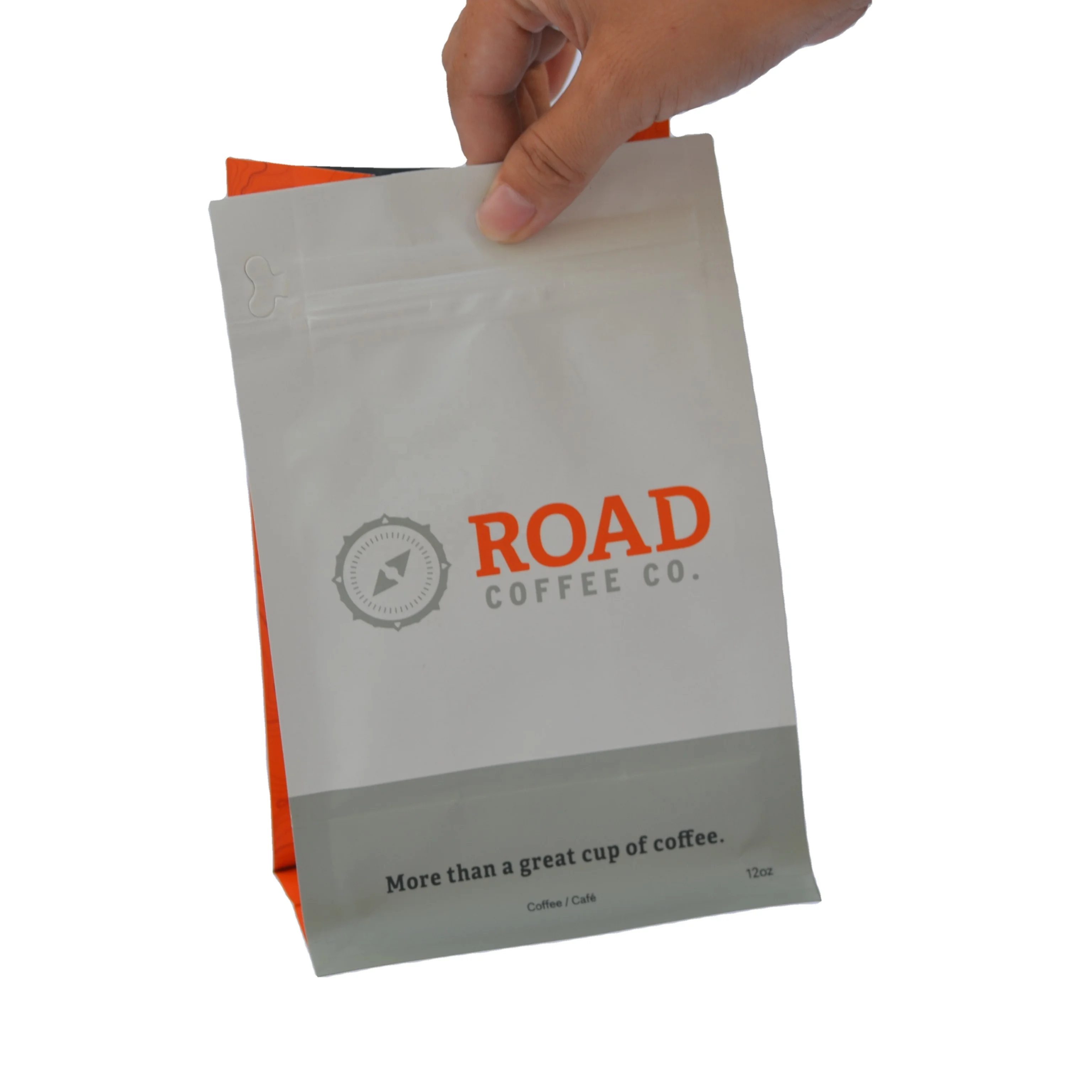 custom printed 12oz roasted coffee beans packing white kraft paper one way valve flat bottom bags with ziplock