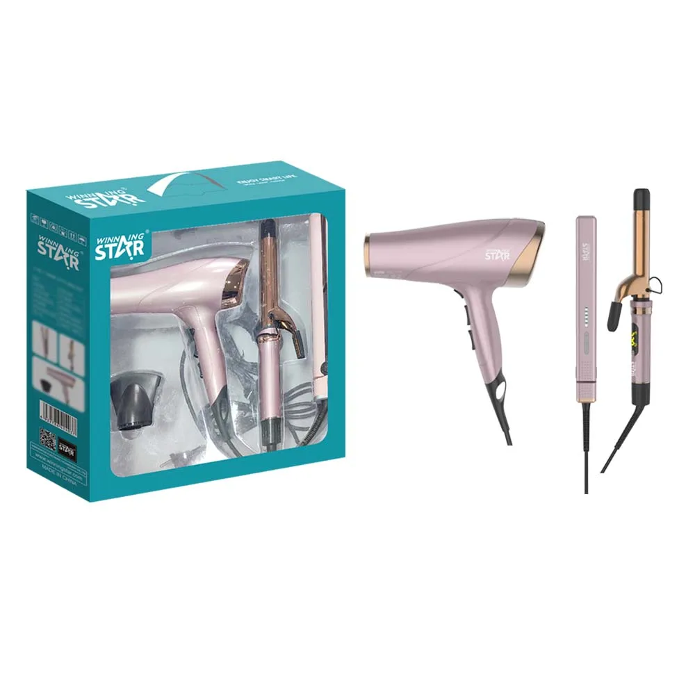 WINNING STAR ST-5826 Hair Straightener Curling Iron set Travel Hair Dryer Mini Flat Iron Travel Curling Iron Hair Styling Set