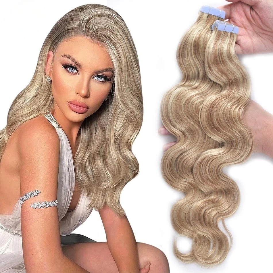 Factory supply double drawn Russian tape ins human hair cuticle aligned straight tape in hair extensions