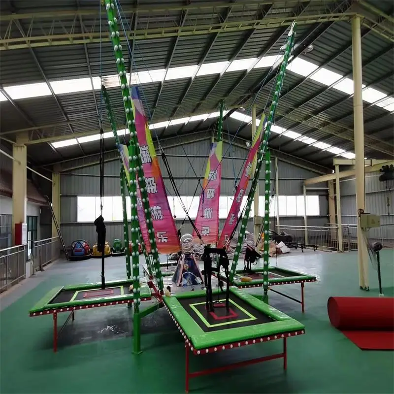 Custom Movable and Foldable 4-Person Colorful Lights Bungee Trampoline Factory Sales Promotional Price Jumping Bungee for Kids