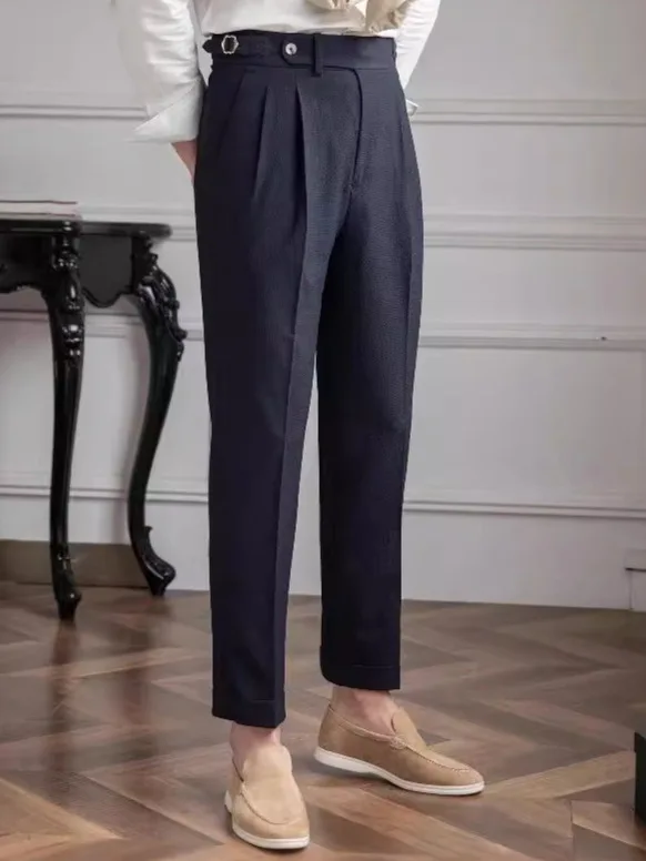 MCP053 Italian Style Mens Naples Trousers High Waist Side Buckle Pant Fitness Double Pleated Mens Business formal Pants