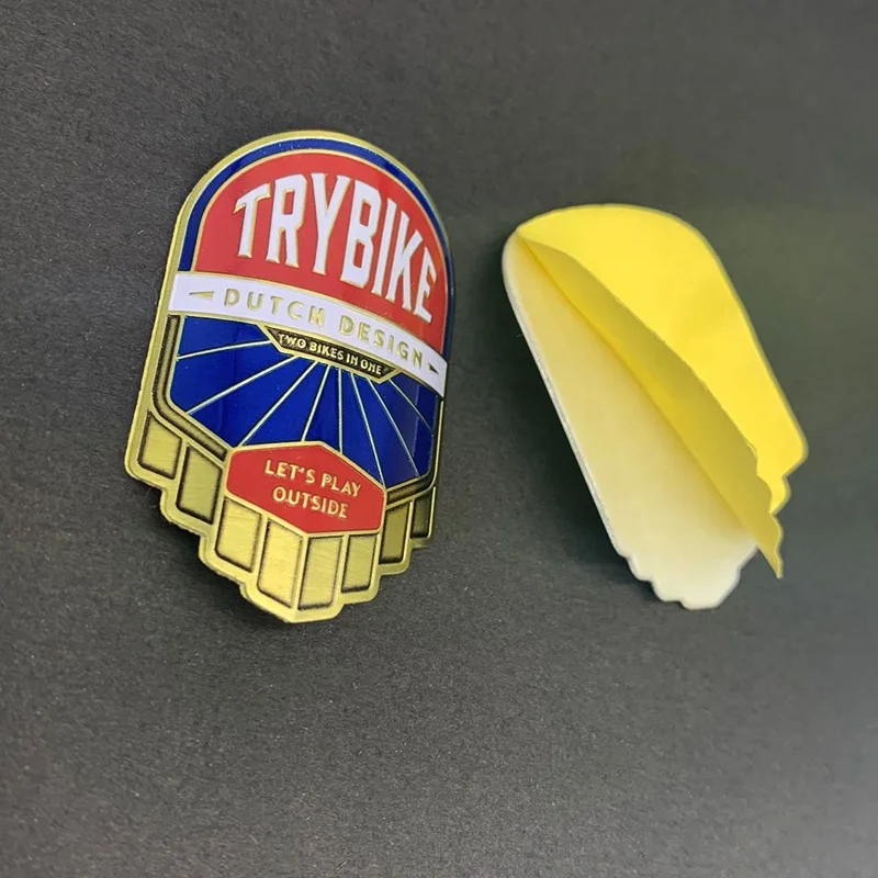 Professional Custom Top Quality Bike Head Emblems badge strong Adhesive embosed metal sticker for bicycle