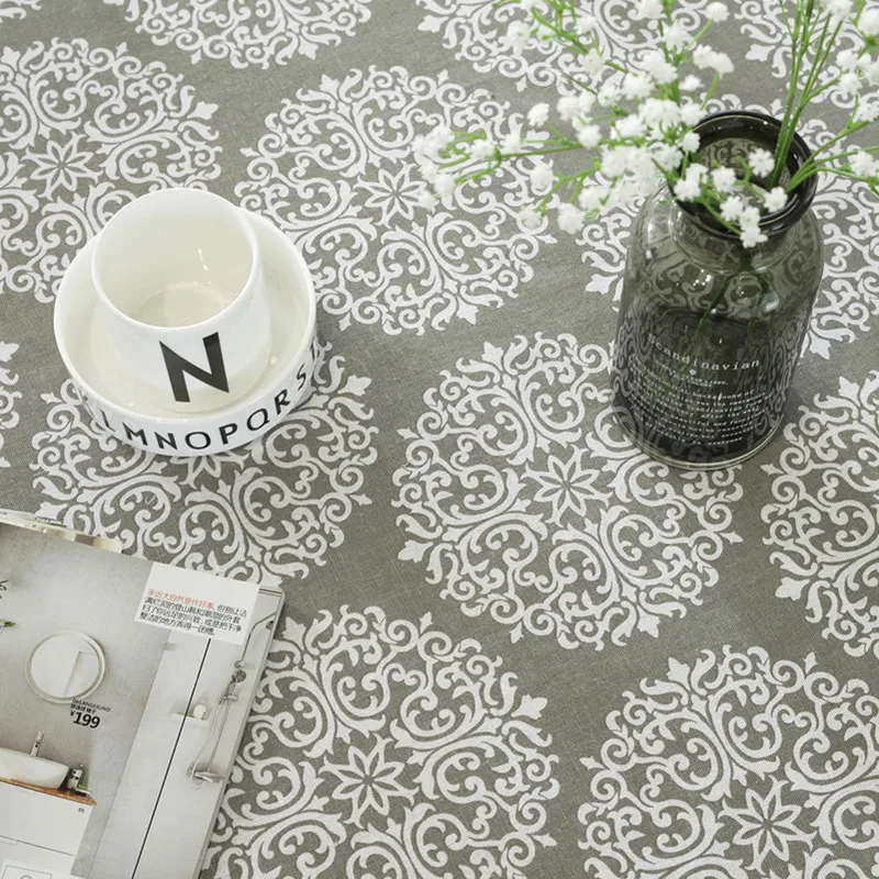grey vintage printed waterproof flower tablecloth square textured printed tablecloth design for kitchen