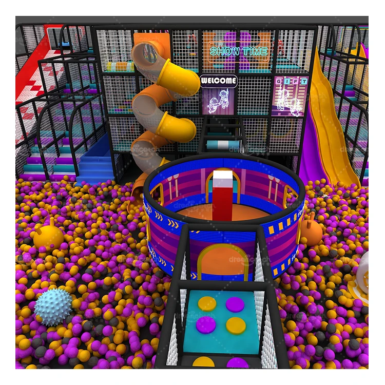 Big Maze Adults Kids Adventure Play Ball Pool Large Crazy Slides Indoor Playground with LED Neon Lights