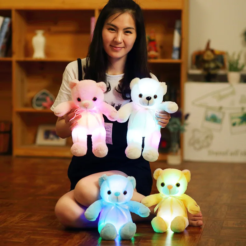 Hot Sell Creative Light up LED Colorful Glowing 30CM Teddy Bear Stuffed Animal Plush Toy Christmas Gift