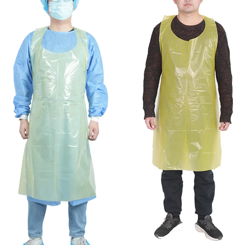 Polythene Protective Aprons Medical Plastic Flat Pack Plastic Smock Disposable Apron Yellow