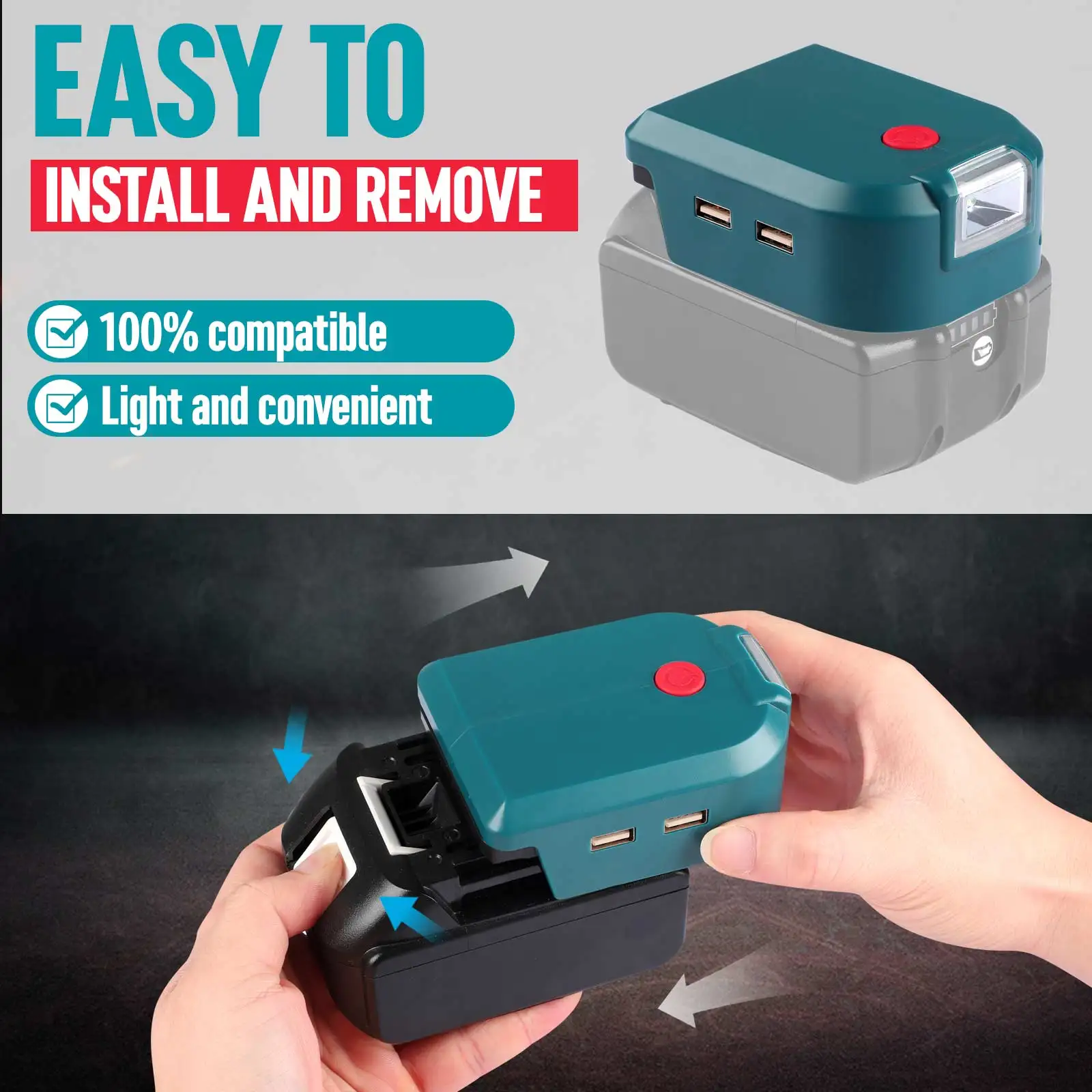 Urun Battery Adapter LED Light with 2 USB Port suit for Makita 14.4-18V Lithium Battery Power Source charger adapter