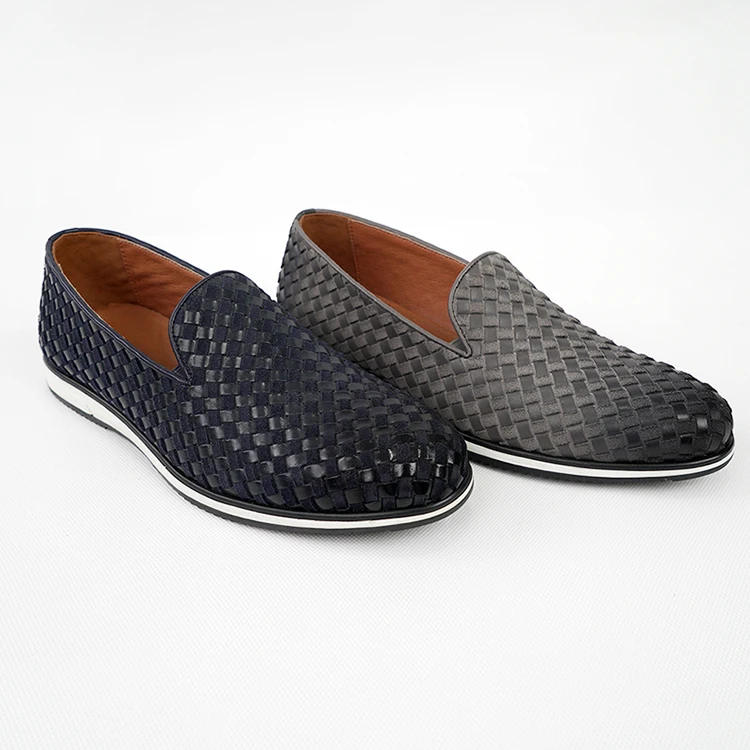Custom wholesale Handmade Italian Mens Woven Leather Loafers Shoes Comfortable Casual Shoes