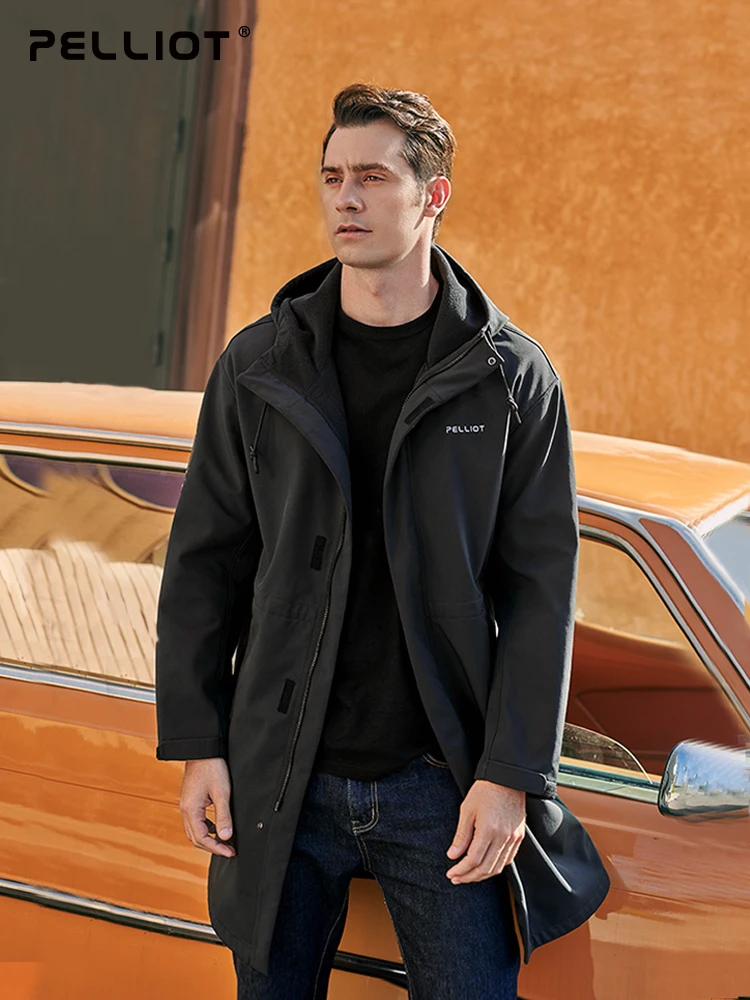 Windbreaker Men Long Hooded Softshell Jaket Jacket Adults for Men Solid Autumn Fleece Knitted Silk Screen Printing Loose