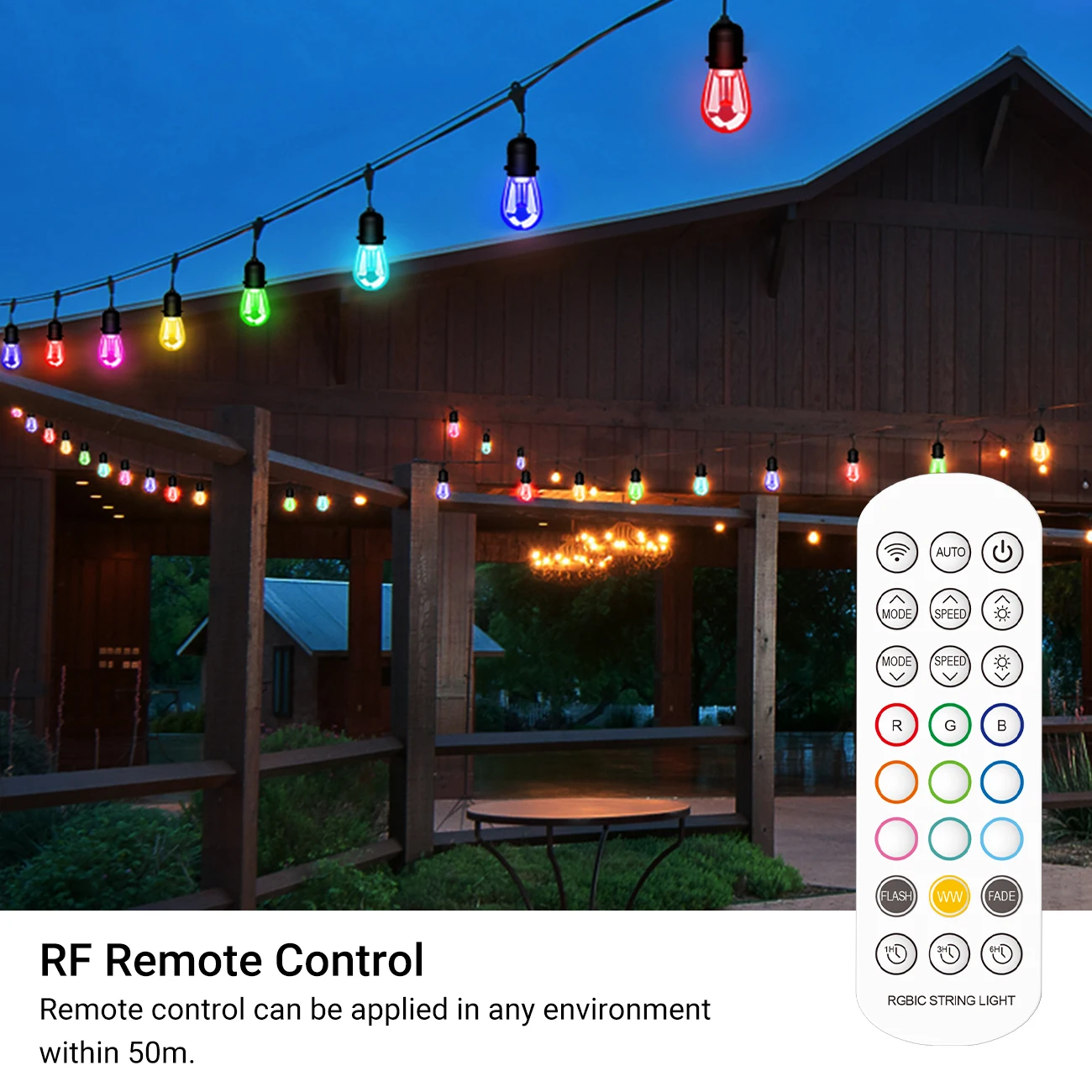 Smart RGB Outdoor LED Commercial String Light with Vintage Edison S14 LED Bulbs for Holiday Garden Patio Christmas Use TUYA APP