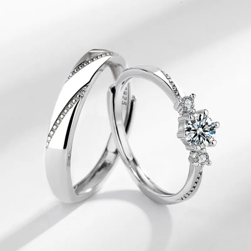 S925 Sterling Silver Couple Ring Simple and Fashionable Style with Diamonds for Love at First Sight Women Ring Jewelry Wholesale