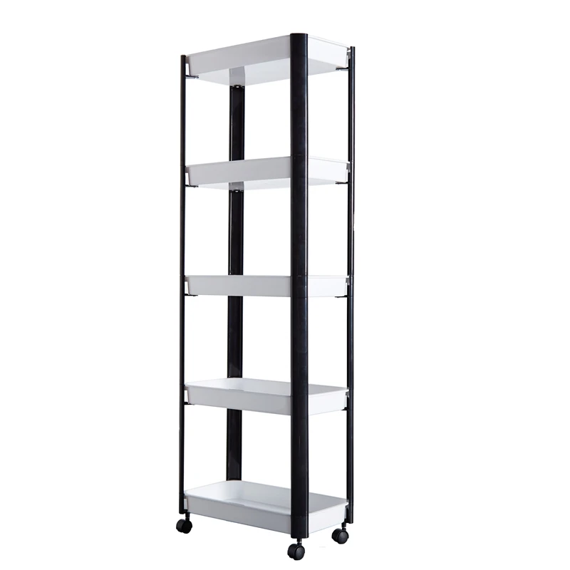 Multipurpose White Small 5 Tier Pull Out Removable Storage  Corner Organizer Bathroom Rack Plastic Shelf Wheeled
