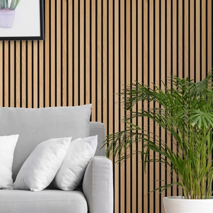 1220x2420mm Slat Wood Wall Wooden Slatted Fabric Covered Acoustic Panels For Interior Wall Decor
