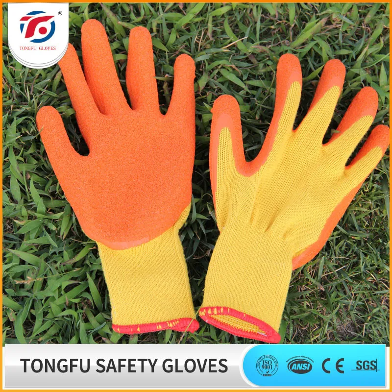 Fluorescent yellow Nylon Black latex Coated glove good grip latex crinkle wrinkle safety glove latex Working Gloves