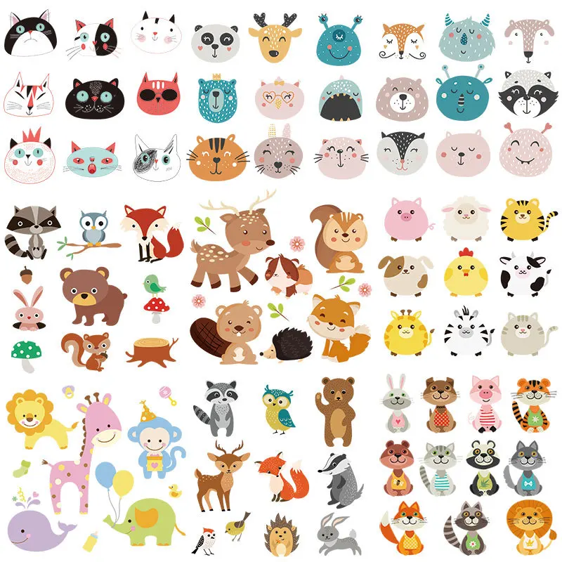 HUAMJ Customized LOGO Kids Cute Cartoon Animal Stickers Plastisol Ink Label Film Screen Print Heat Transfers For T-Shirts