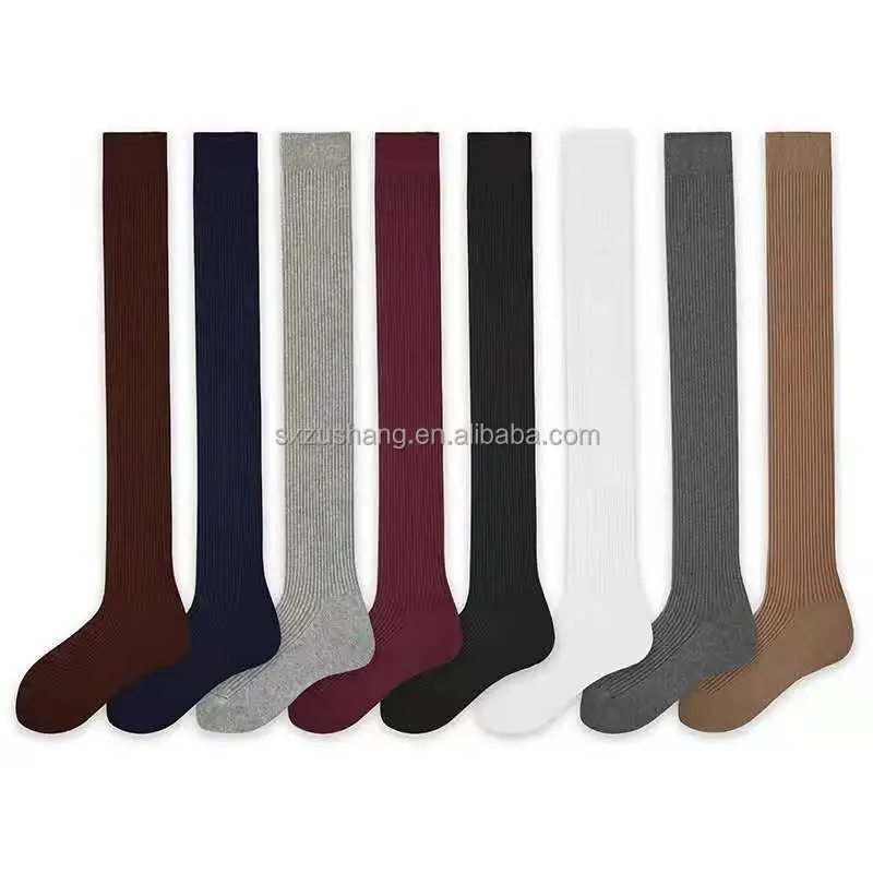 Womens autumn winter 2*2 double cylinder  knitted Over the Calf Extra Long uniform socks