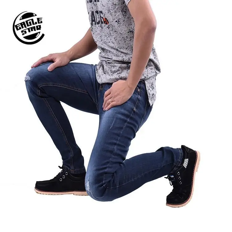 New arrival high quality  looking mens fragile blue monkey Washed straight jeans skinny men made in china