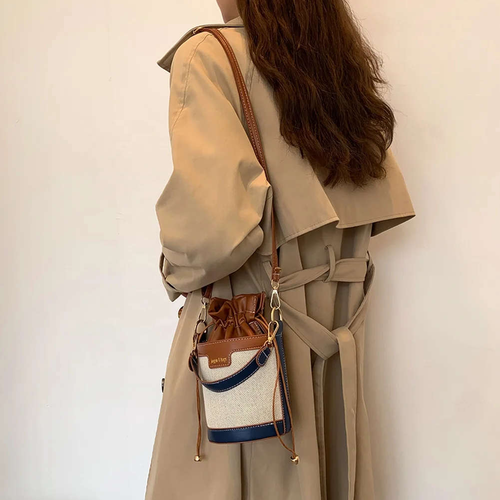 Wholesale Cute Splice Pu Chain Purse Crossbody Women Bucket Bag Handbags with Drawstring Armpit Shoulder Handbags Purses