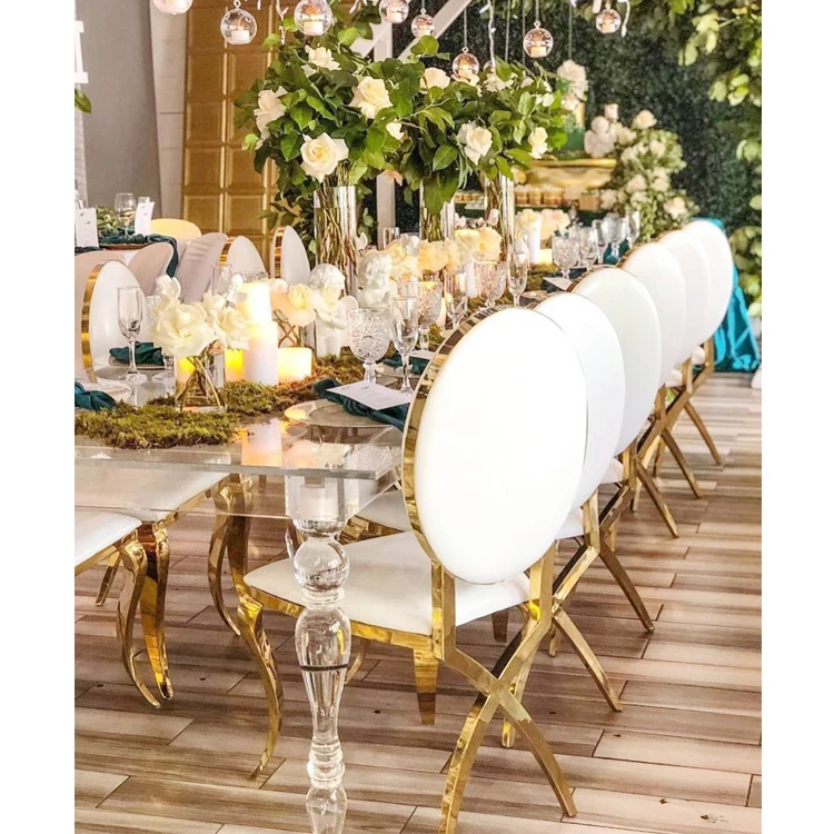 Outdoor Indoor Electroplate Chrome Gold Stainless Steel Oval Back Hotel Banquet Wedding Chair
