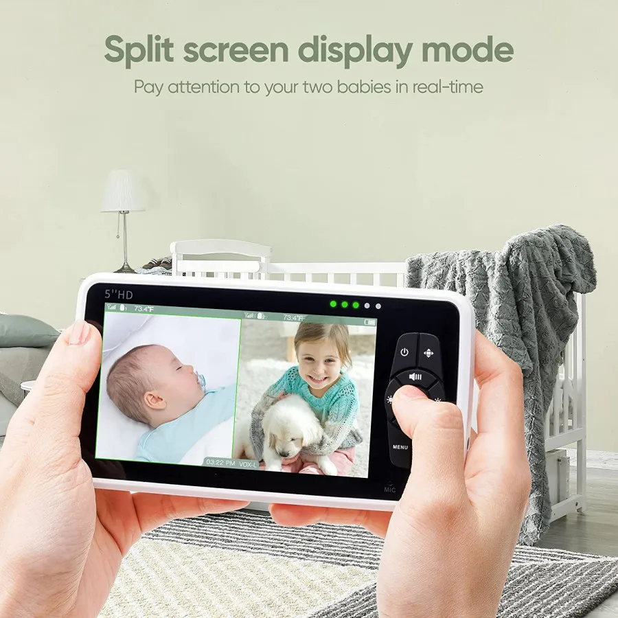 Новинка 5 дюймов HD Беспроводная камера PTZ дистанционное управление температура дисплея монитор младенца 4x зум сплит-режим домофон видео камера для наблюдения