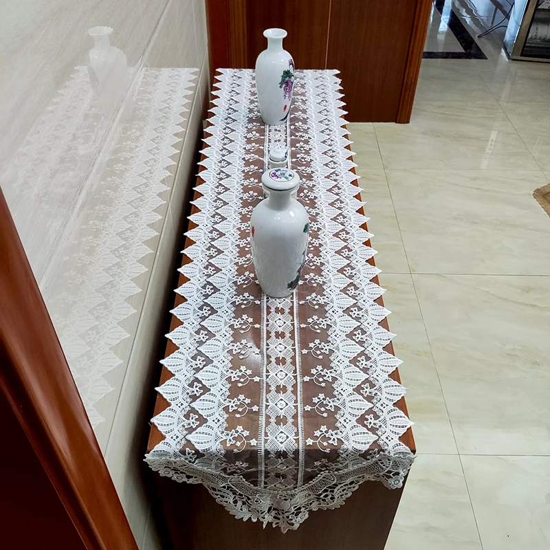 Embroidery tablecloth long lace hollow out cushion modern contracted style white