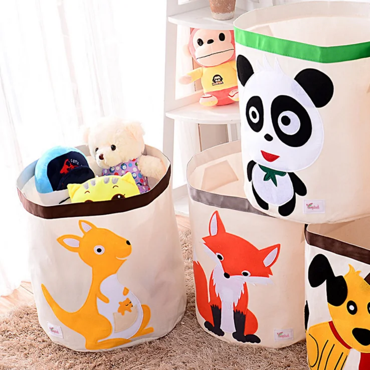 
Wholesale Cartoon Animal Large Foldable Canvas Storage Bin Basket Toys 