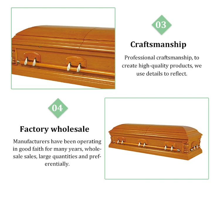High Gloss Varnish Crane Carving Wood Coffin With Locks