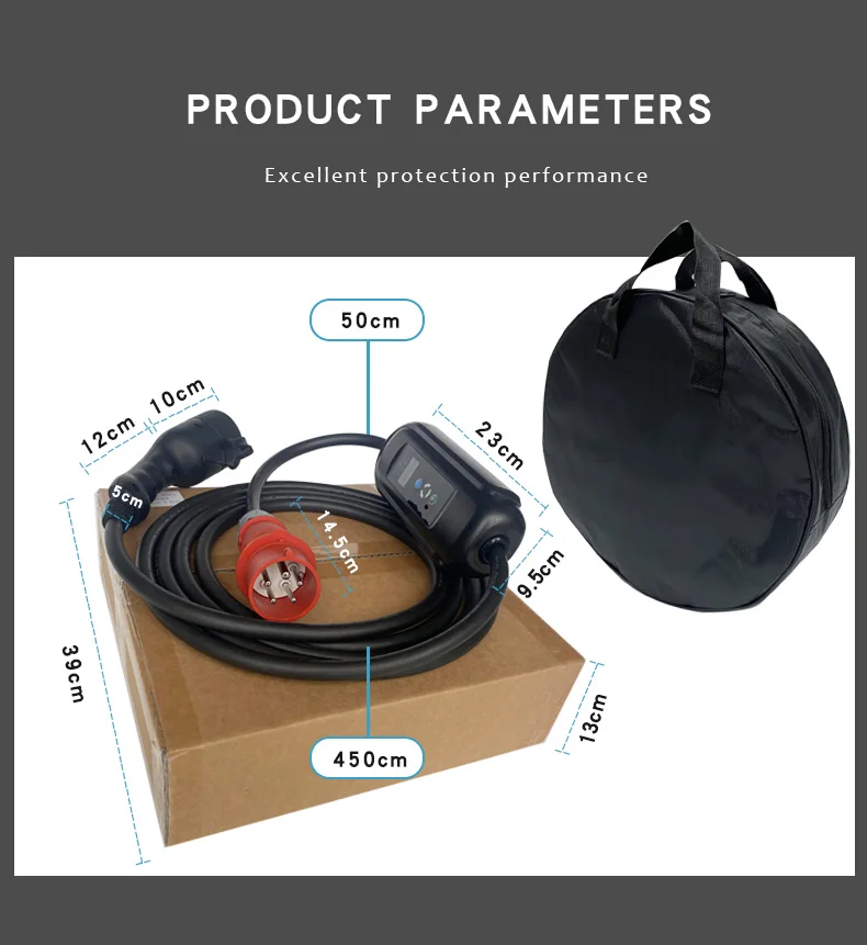 450V AC 11KW  3 Phase 16 Amp  Electric Vehicle Charger Cable With Red CEE For Home Fast Charging