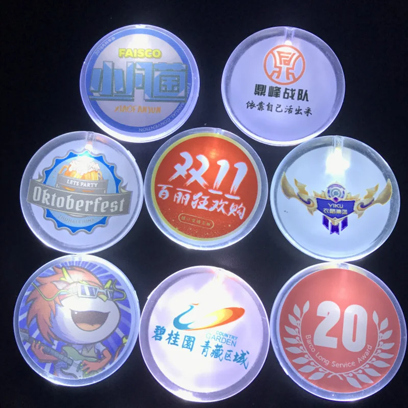 Party Bar Nightclub Customized Logo Acrylic Flashing Light Up badge Mini Luminous Led Pin Badge