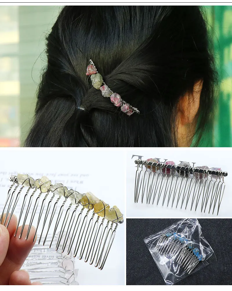 Girl Ladies Party Engagement Raw Quartz Natural Crystal Stone Women Hair Decoration Accessories Bridal Hair Clip Comb Clip
