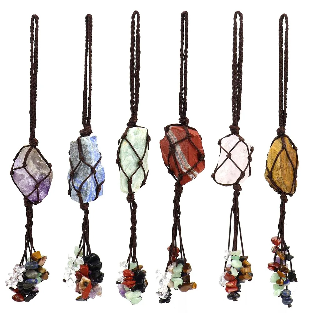Wholesale High Quality Natural Big Rough Raw Stone Crystals Healing Color Point Stone Seven Chakra Quartz Tassel Car Hanging