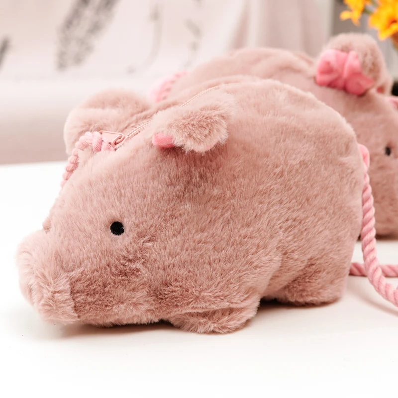 Hot selling popular stuffed plush graduation pink pig bag coin purse clutch storage pig bag for girl