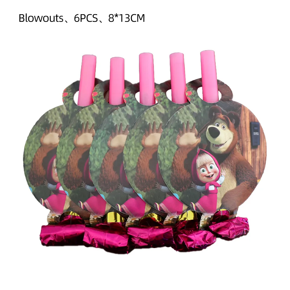 RUI YI Masha And The Bear Banner Balloons Set Cake Topper Pull The Flag Party Globos Ballons For Kid Birthday Party Decorations