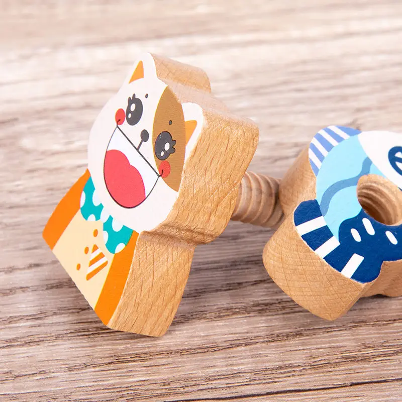 Educational building toy wooden lacing beads Wooden Animal Screw Set Toy