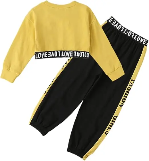 Girls 2 Piece Outfits Girls Cropped Sweatsuit Pants Outfit Clothes Set, 4T-14 Years
