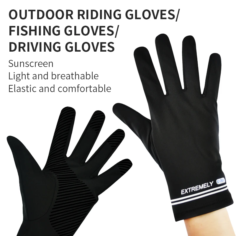 Summer thin black screen touched custom fishing riding lycra sun burn protection cooling gloves