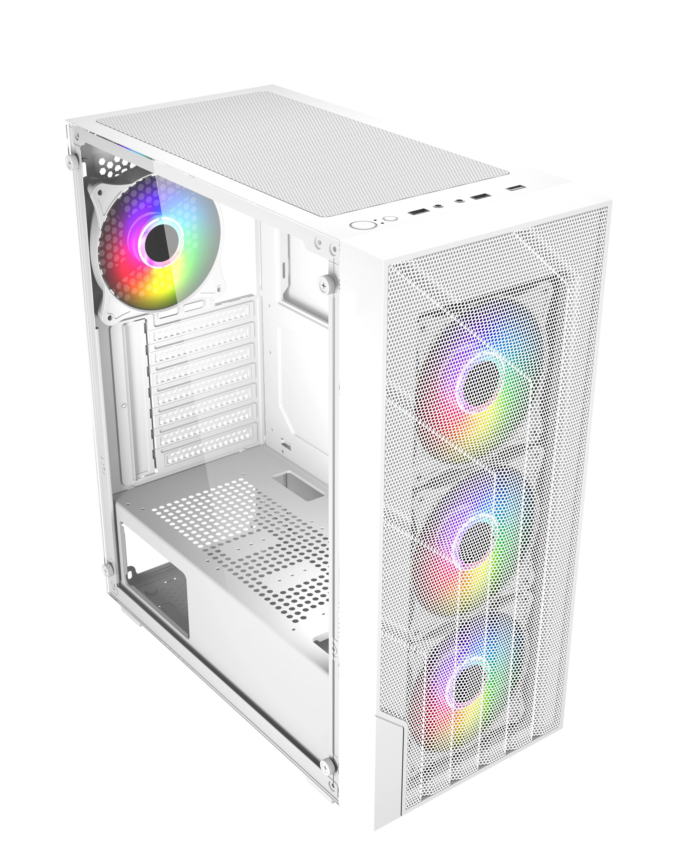 1*USB3.0(Real)+2*USB1.0+HD AUDIO Hot selling  ATX ITX  pc case with rgb fans White color gaming comput case