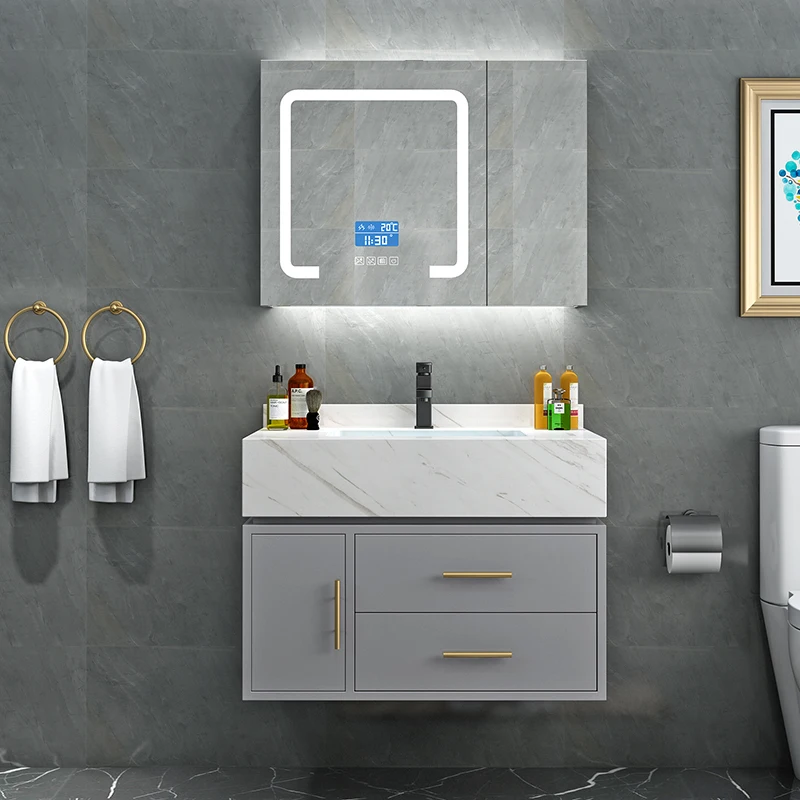 По индивидуальному заказу современные 24 дюйма Плавающий шкаф ванной комнаты мрамора для ванных