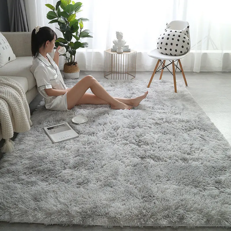 Custom Area Rugs for Living Room Home Decorative Fluffy Floor Carpet Mat Tie Dyed Light Grey Rug