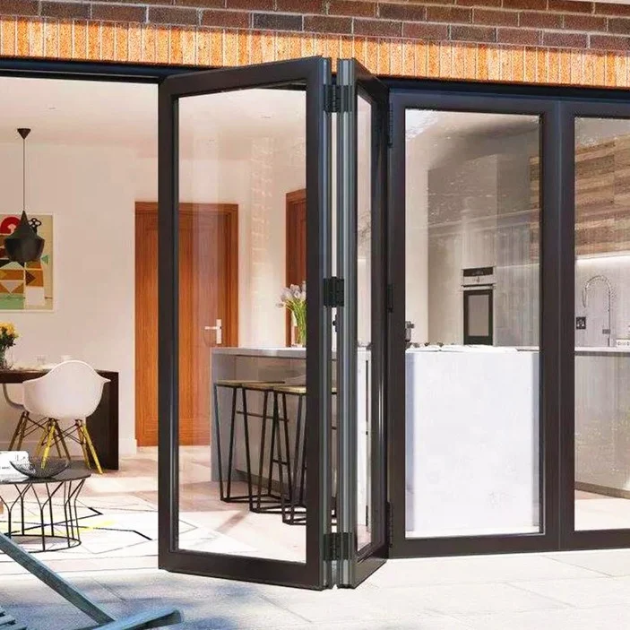 Hot Sale Customized Waterproof Exterior Aluminium Glass Bifold Patio Door Aluminum Sliding Bi Folding Door