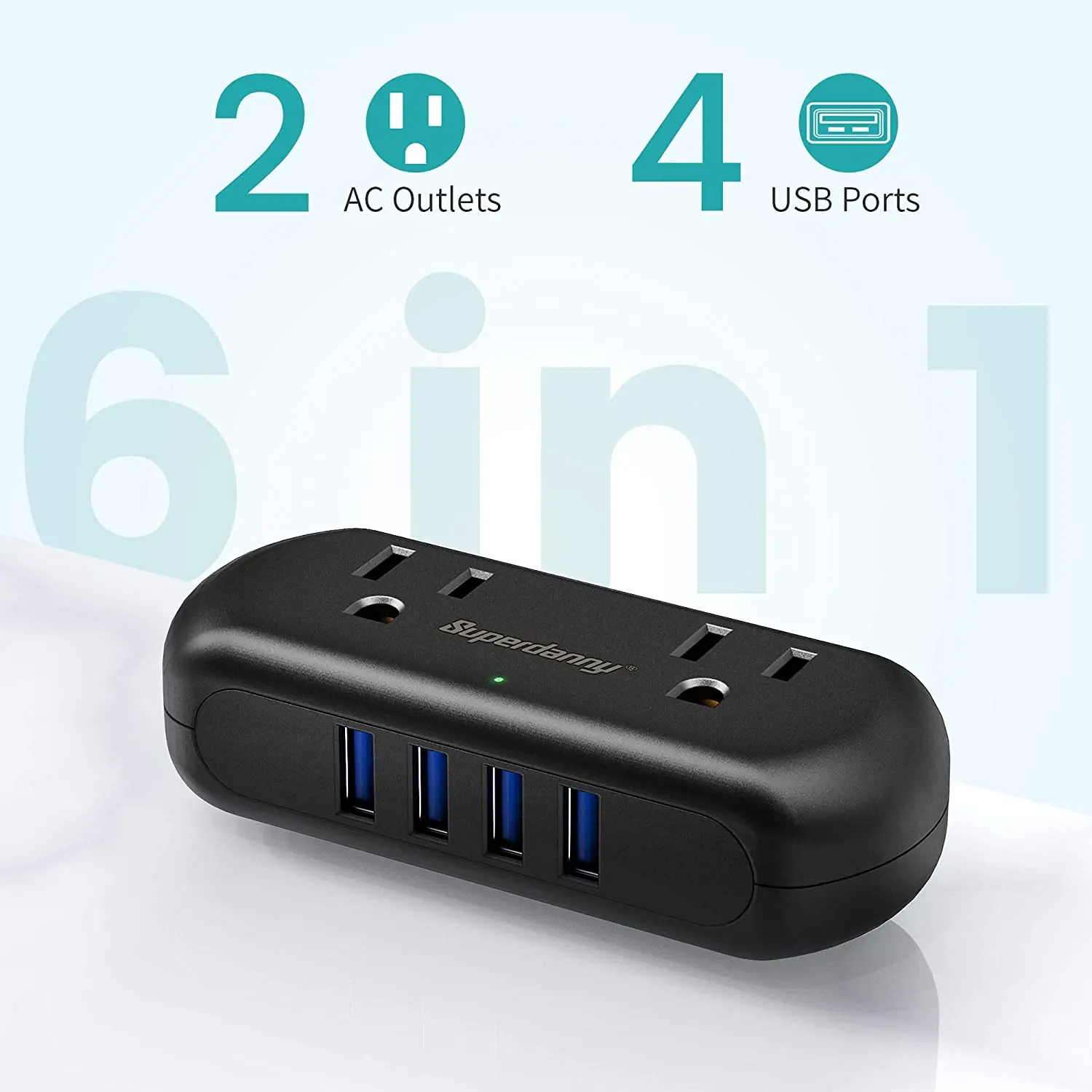 SUPERDANNY Mini Surge Protector power strip USB ports AC socket outlet surge protector extension socket