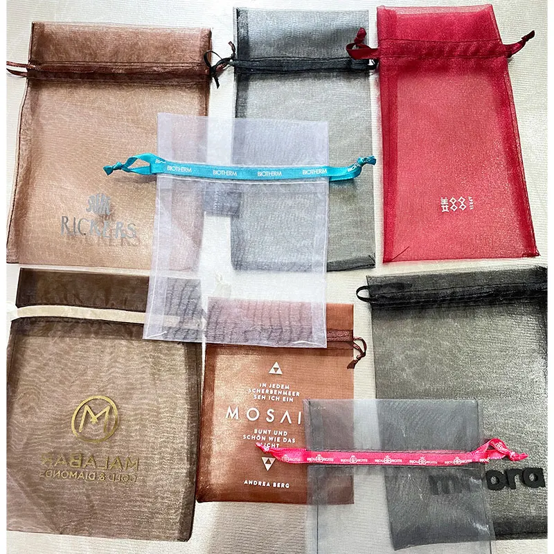 Organza Bags  Customized Logo 3x4-12x16inches Sheer Organza Gift Bags with Drawstring,  Jewelry bags